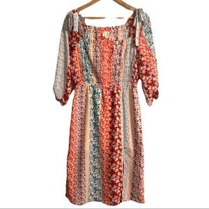 Fig & Flower Anthropologie Floral Dress with a Shirring Bodice Size M